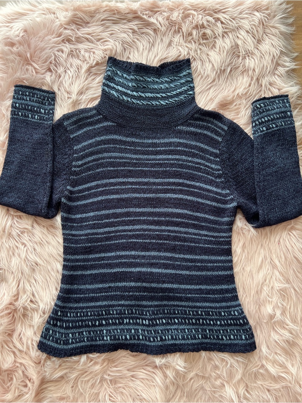 Laura Striped Turtleneck Sweater in Navy and Light Blue